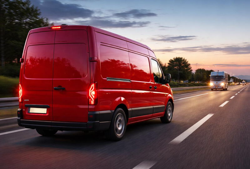 Transporter & Wohnmobil auf einer Straße